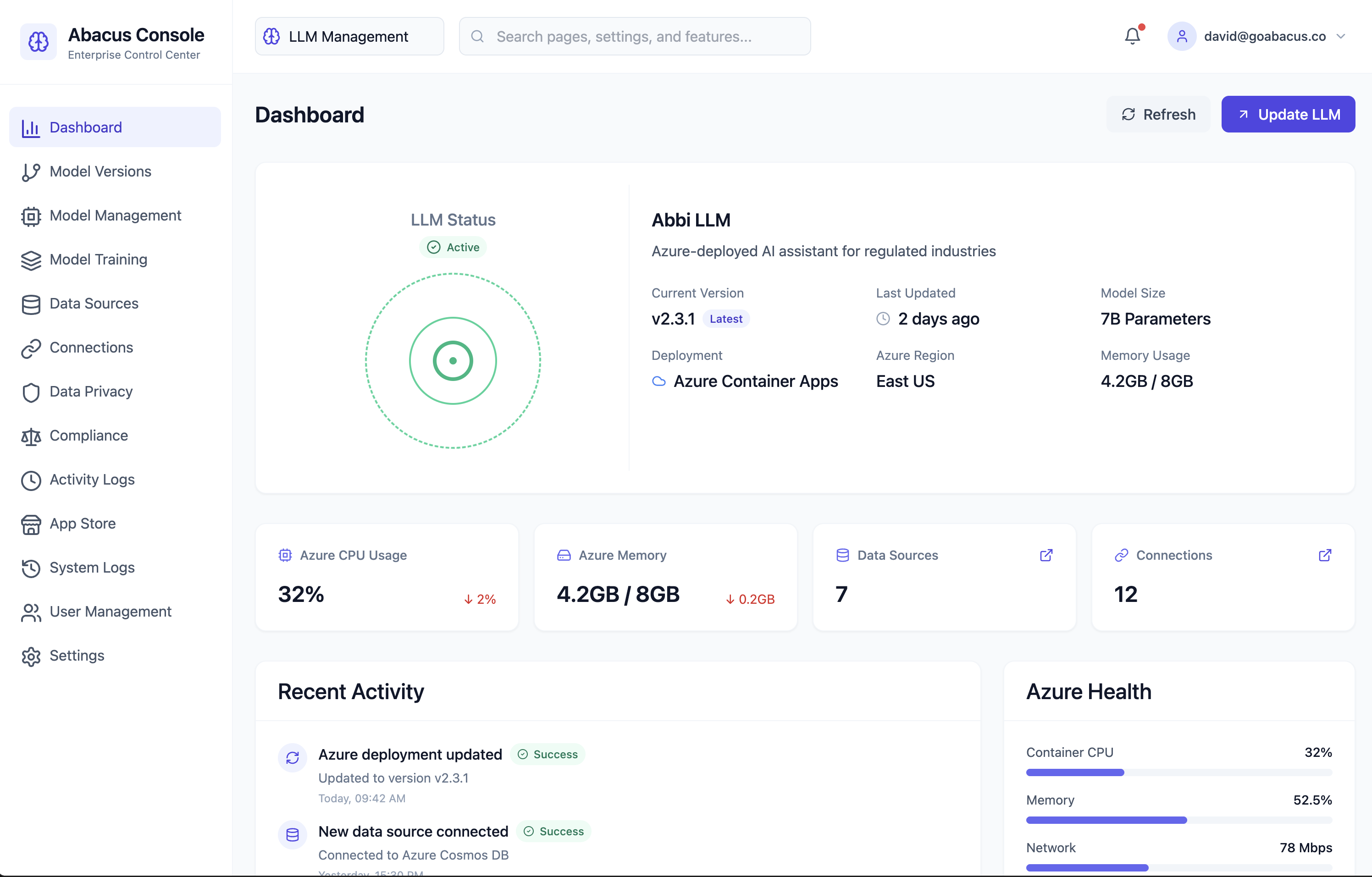 Abacus.AI AbacusAI Enterprise Platform Console - Secure AI for Banking